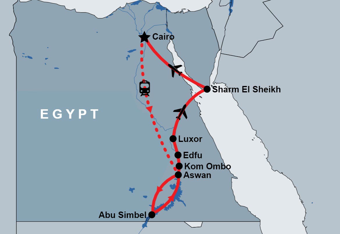 12 Days Pyramids, Nile and Sinai map 12 Days Pyramids, Nile and Sinai map