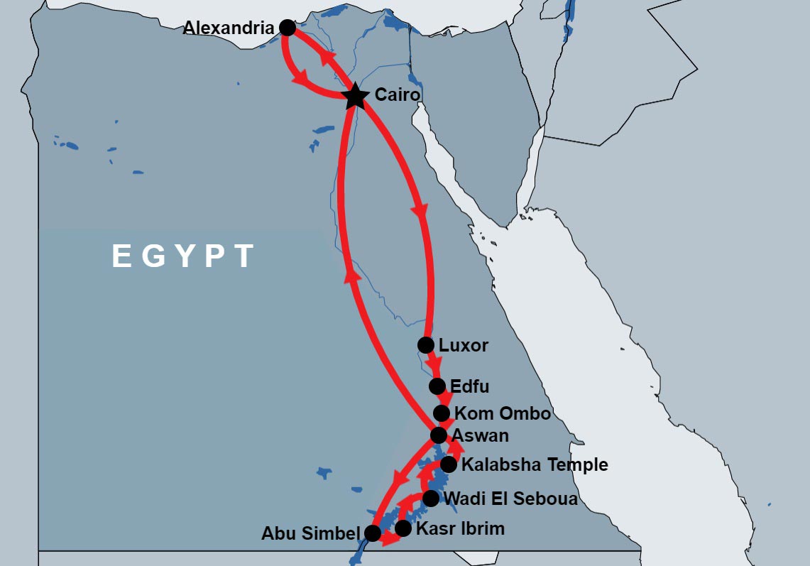14 Day Cairo, Nile and Lake Cruise map 14 Day Cairo, Nile and Lake Cruise map