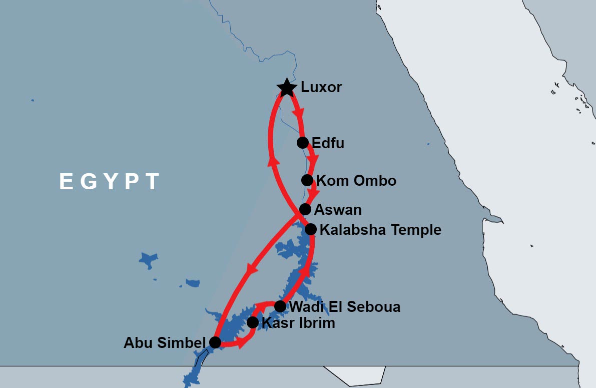 10 Days of Nile and Lake Nasser Cruises map 10 Days of Nile and Lake Nasser Cruises map