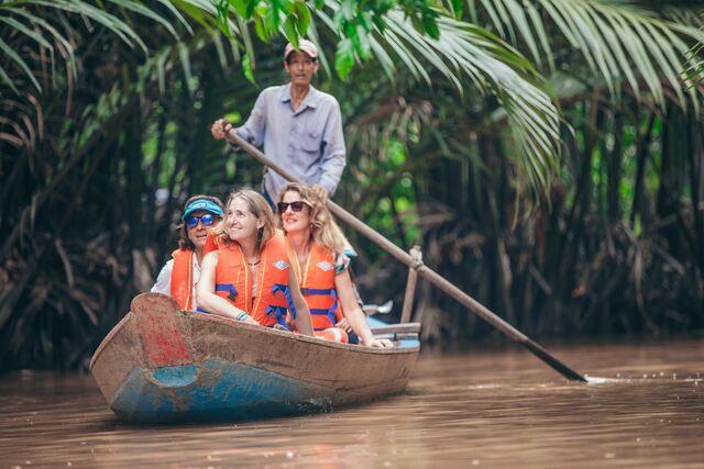 Travelers in a small boat