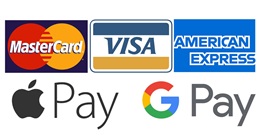 Accepted payment methods: Visa, Mastercard, American Express, Apple Pay and Google Pay