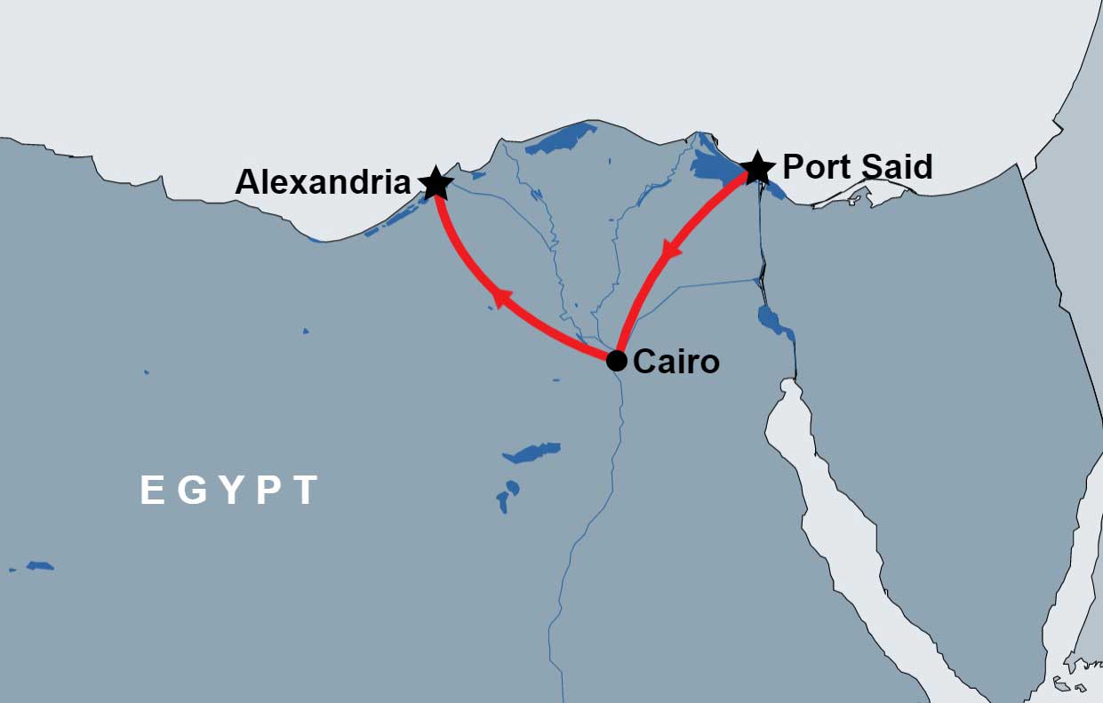 Two Days to Cairo & Alexnadria from Port Said and ends in Alexandria